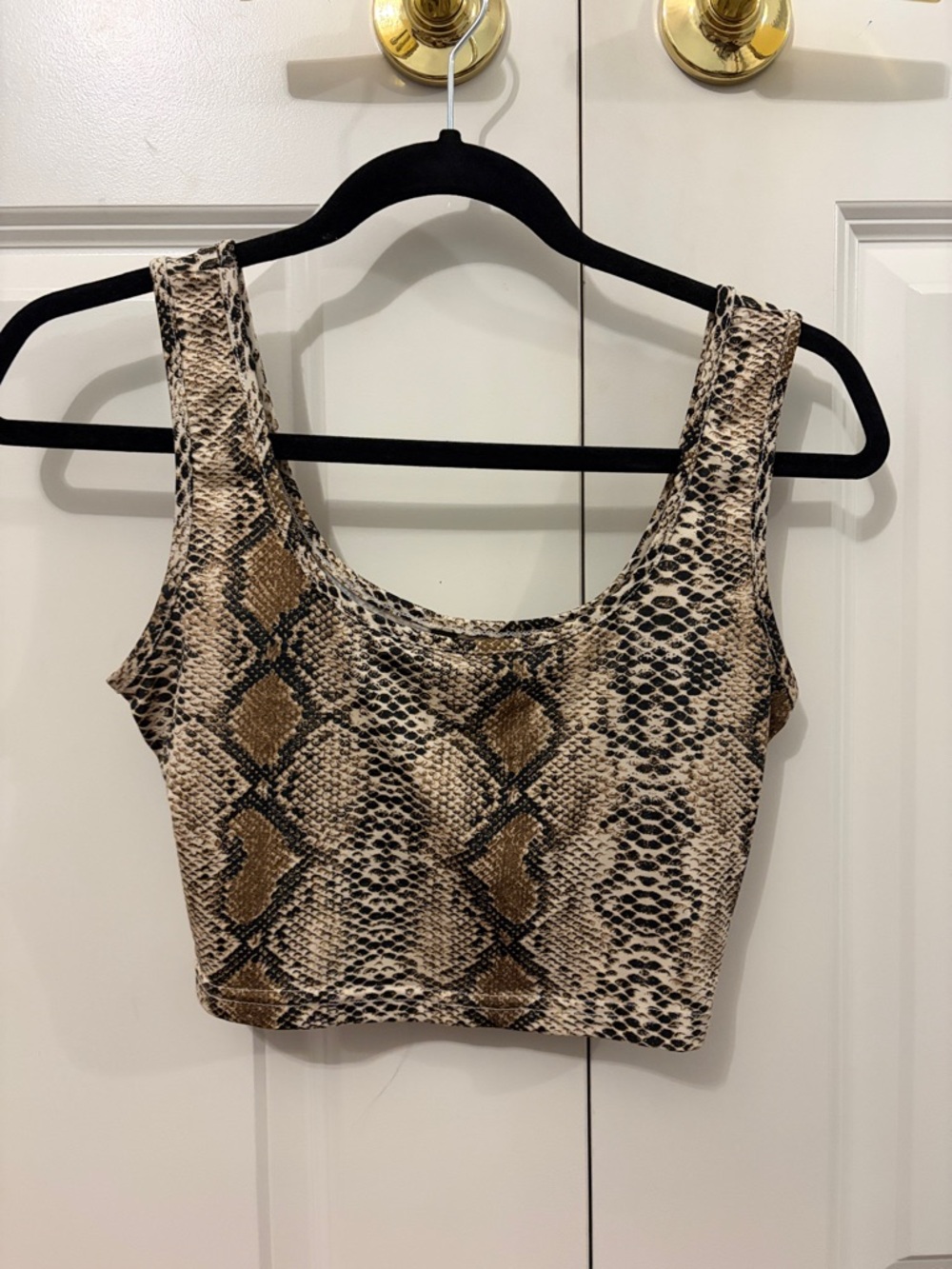 Zaful Brown & Beige Snake Print Cropped Tank